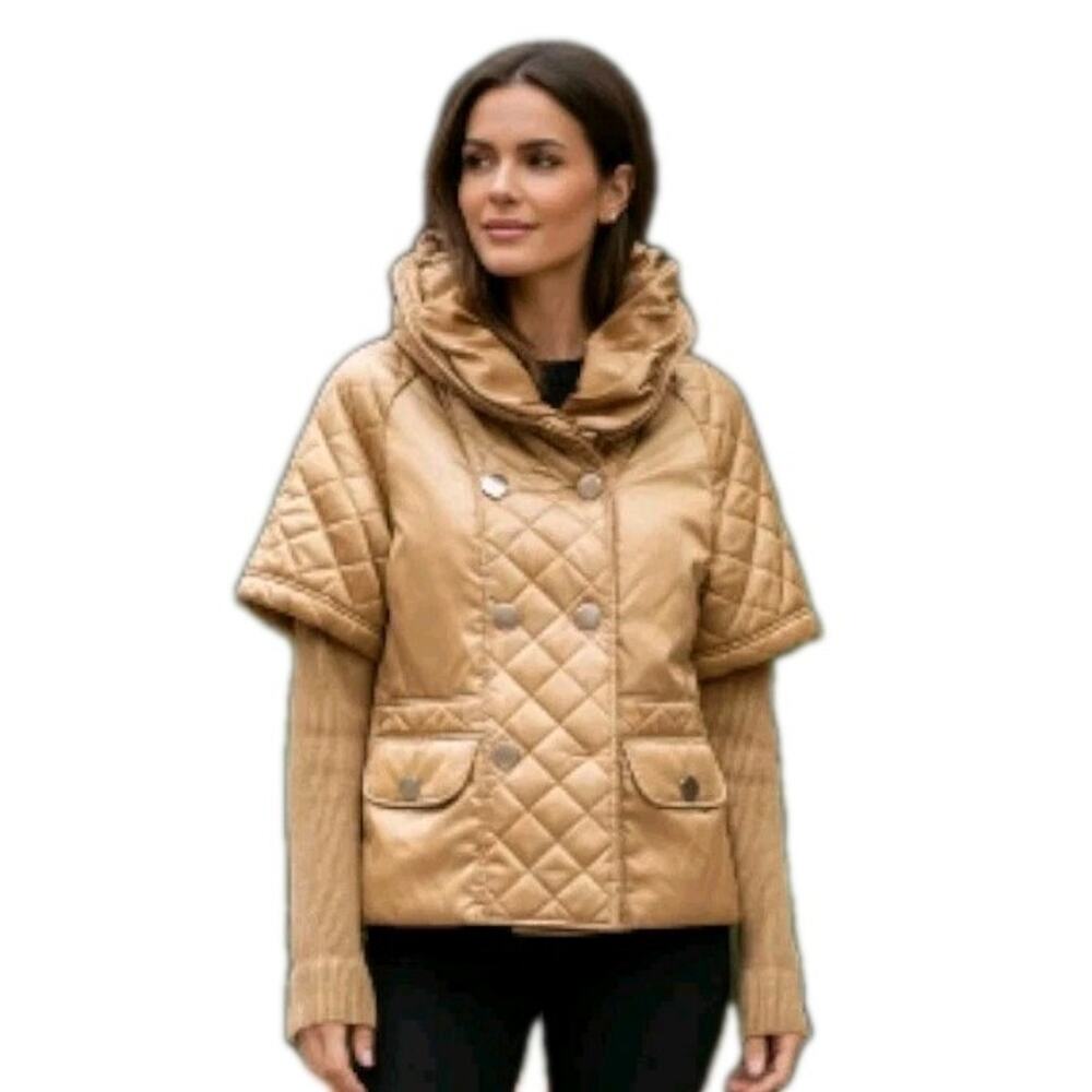 Peppe Peluso Puffer Jacket‎ Sweater Sleeves Sz L Gold Designer Exotic Disco Y2k